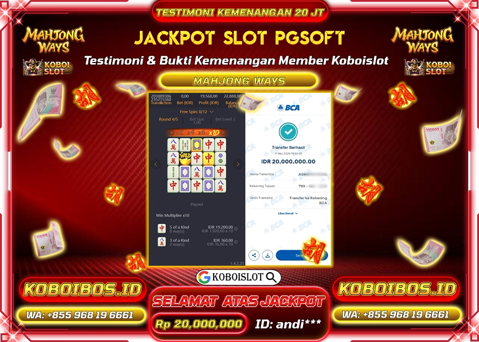 BUKTI KEMENANGAN ID andi*** SLOT GACOR MAHJONG WAYS 1 Rp20.000.000,- LUNAS